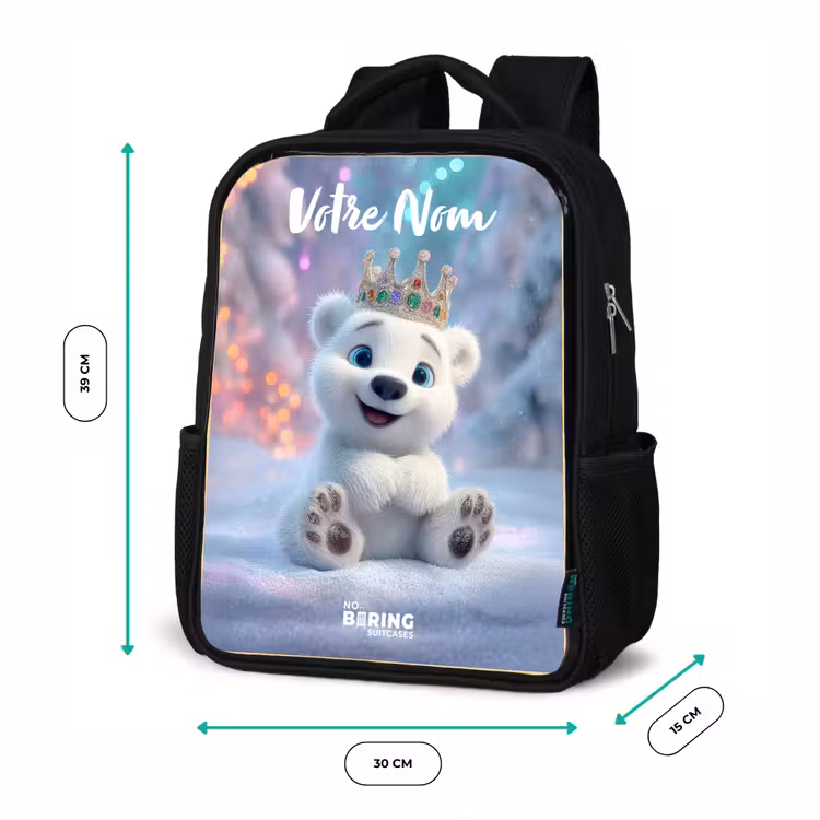 Sac à dos enfant avec votre nom - Noir - Ours polaire - Couronne - Hiver — 8