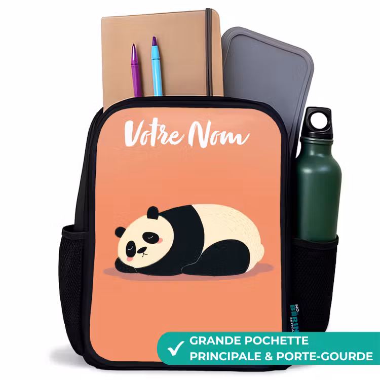 Sac à dos enfant avec votre nom - Noir - Panda - Dormant - Orange — 10