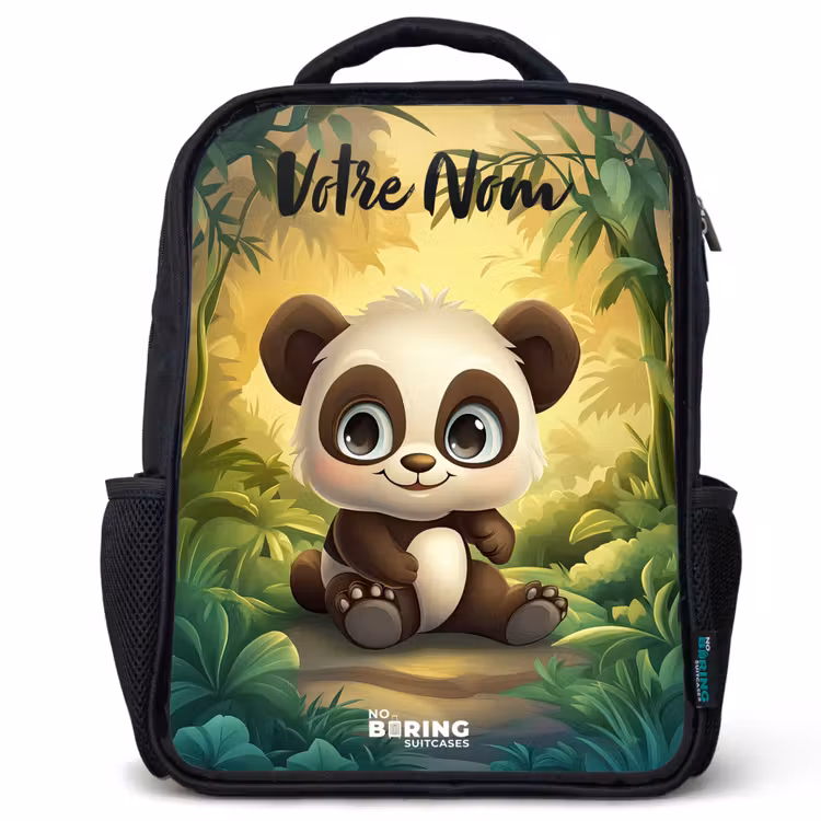 Sac à dos enfant avec votre nom - Noir - Panda - Forêt de bambous - Vert — 1