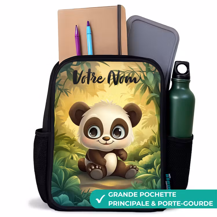 Sac à dos enfant avec votre nom - Noir - Panda - Forêt de bambous - Vert — 10