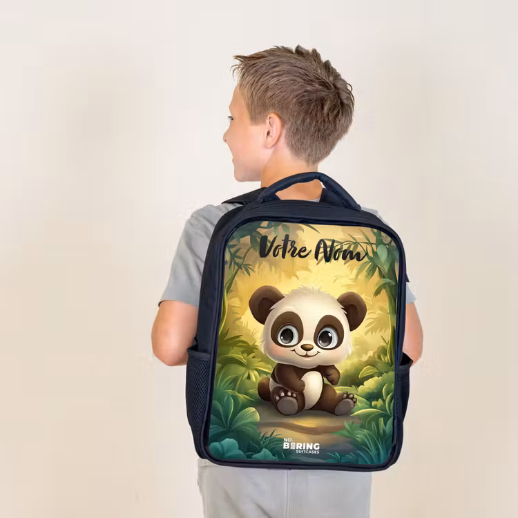 Sac à dos enfant avec votre nom - Noir - Panda - Forêt de bambous - Vert — 2
