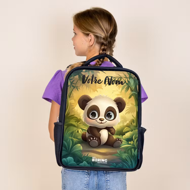 Sac à dos enfant avec votre nom - Noir - Panda - Forêt de bambous - Vert — 4