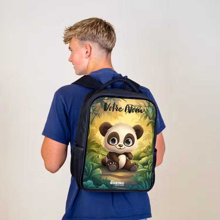 Sac à dos enfant avec votre nom - Noir - Panda - Forêt de bambous - Vert — 5