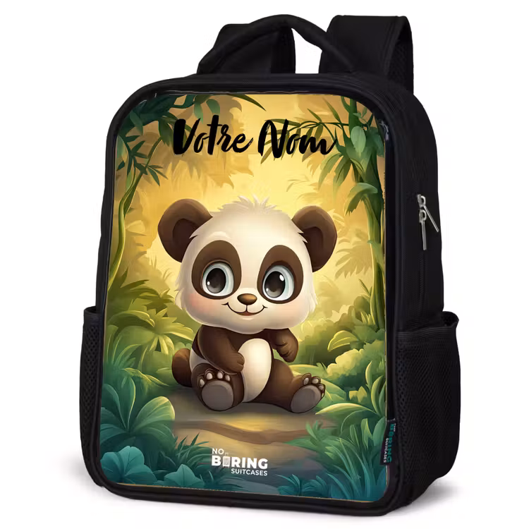 Sac à dos enfant avec votre nom - Noir - Panda - Forêt de bambous - Vert — 6