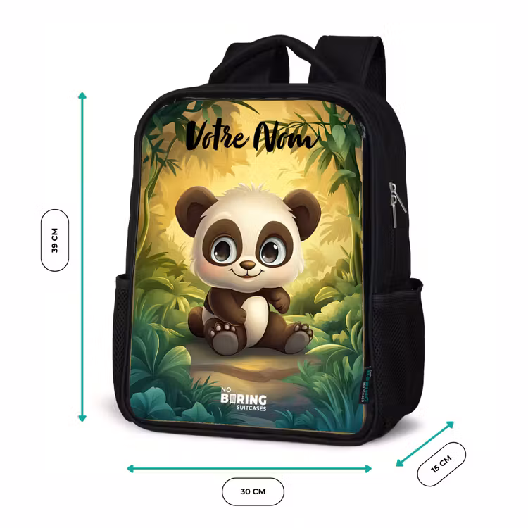 Sac à dos enfant avec votre nom - Noir - Panda - Forêt de bambous - Vert — 8