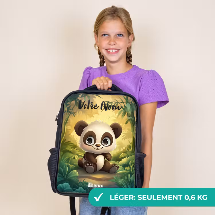 Sac à dos enfant avec votre nom - Noir - Panda - Forêt de bambous - Vert — 9