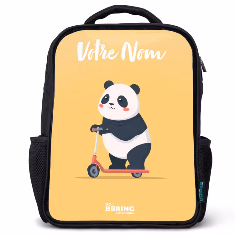 Sac à dos enfant avec votre nom - Noir - Panda - Marchepied - Jaune — 1
