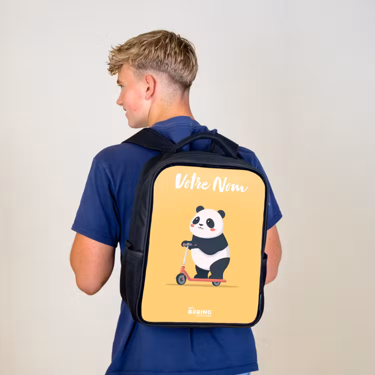 Sac à dos enfant avec votre nom - Noir - Panda - Marchepied - Jaune — 5