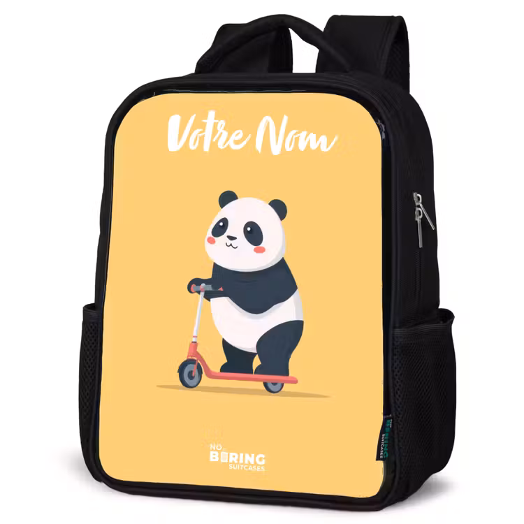 Sac à dos enfant avec votre nom - Noir - Panda - Marchepied - Jaune — 6