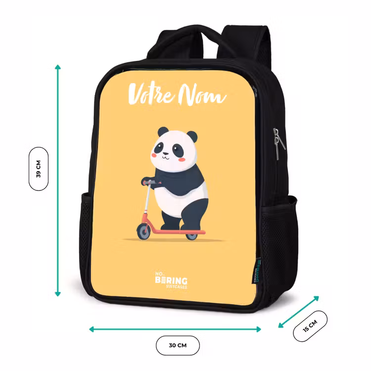 Sac à dos enfant avec votre nom - Noir - Panda - Marchepied - Jaune — 8
