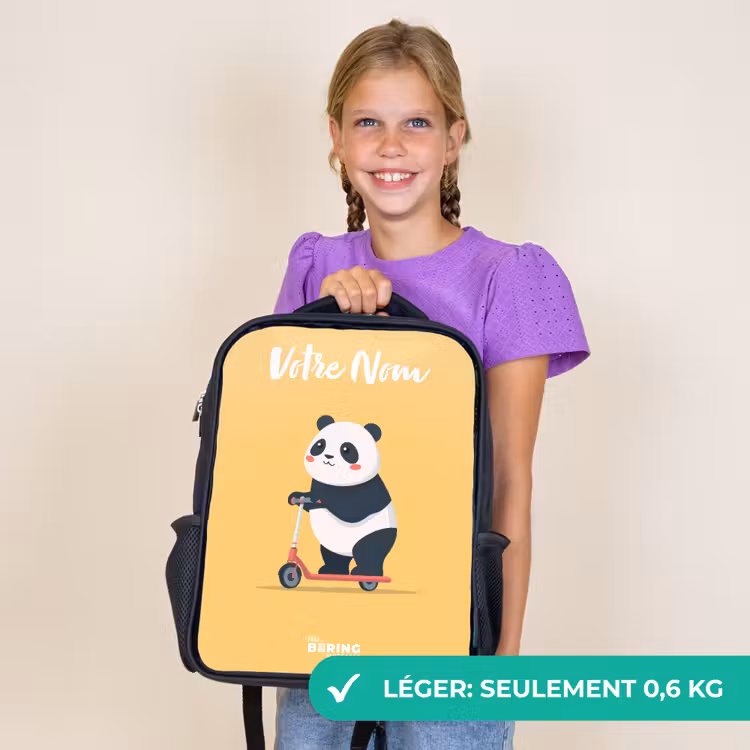 Sac à dos enfant avec votre nom - Noir - Panda - Marchepied - Jaune — 9