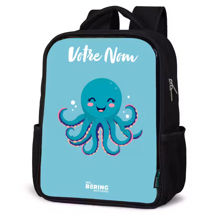 Sac à dos enfant avec votre nom - Noir - Pieuvre - Eau - Bleu — 6