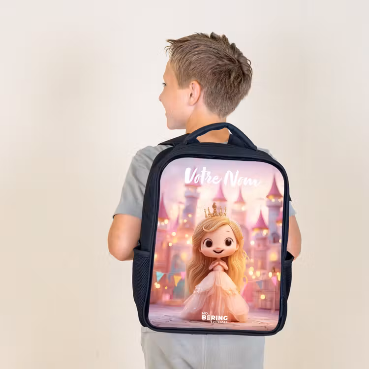 Sac à dos enfant avec votre nom - Noir - Princesse - Rose - Château — 2