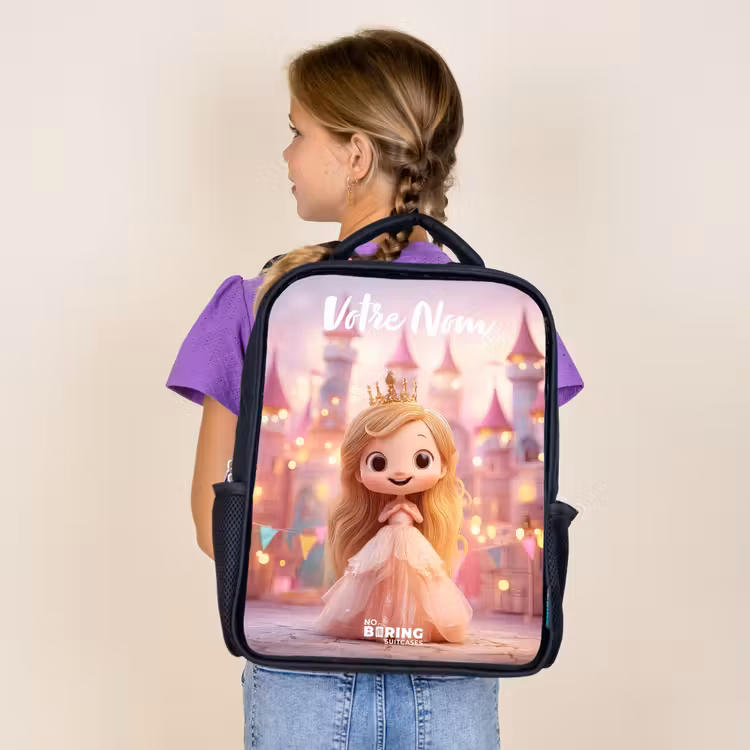 Sac à dos enfant avec votre nom - Noir - Princesse - Rose - Château — 4