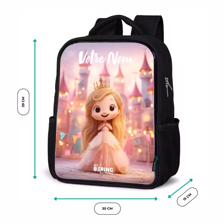 Sac à dos enfant avec votre nom - Noir - Princesse - Rose - Château — 8