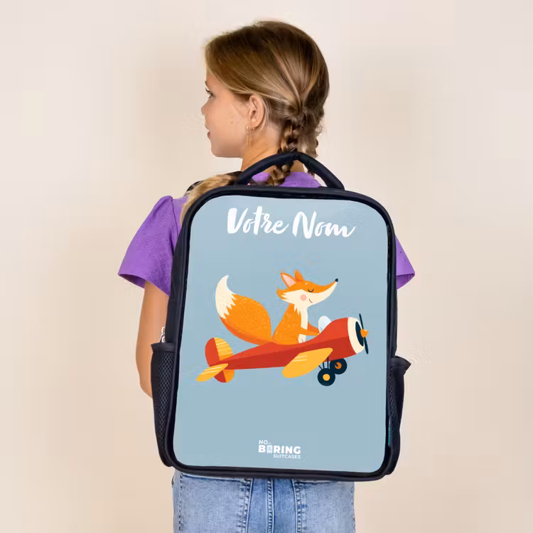 Sac à dos enfant avec votre nom - Noir - Renard - Avion - Mouches — 4