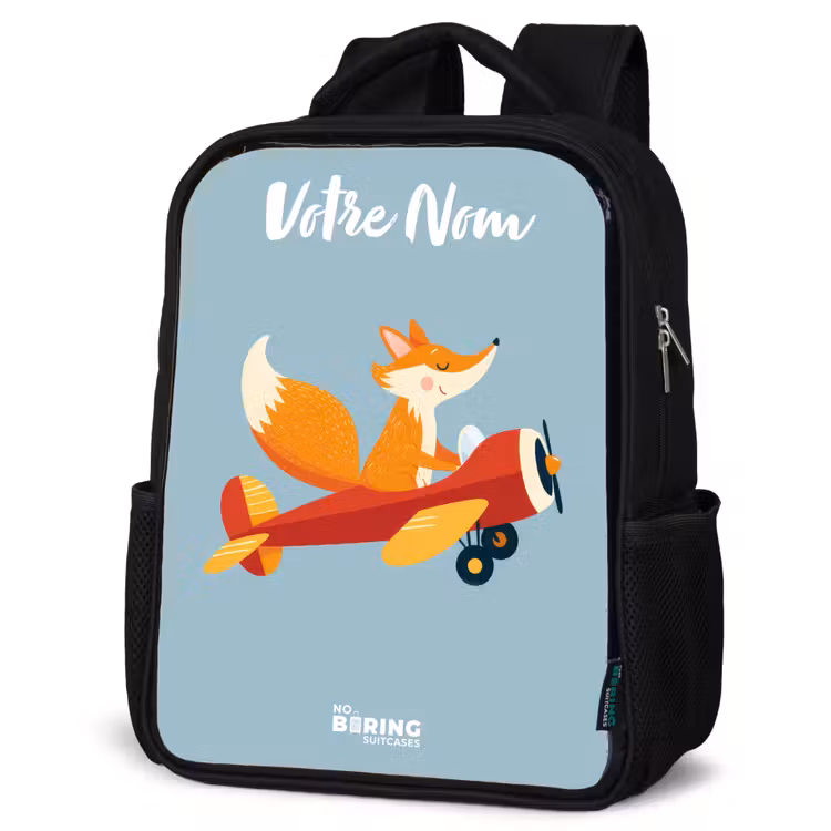 Sac à dos enfant avec votre nom - Noir - Renard - Avion - Mouches — 6