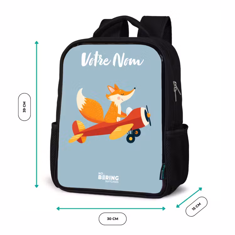 Sac à dos enfant avec votre nom - Noir - Renard - Avion - Mouches — 8