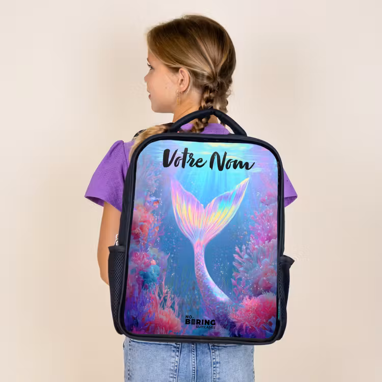 Sac à dos enfant avec votre nom - Noir - Sirène - Corail - Eau — 4