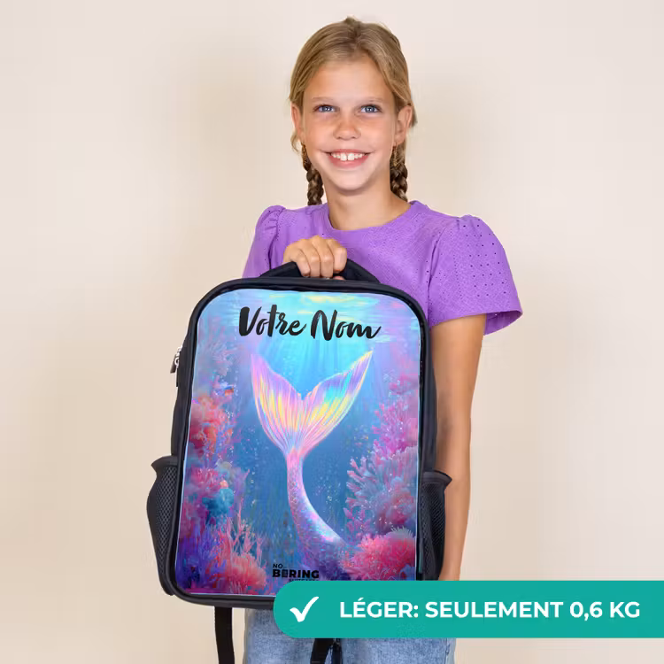 Sac à dos enfant avec votre nom - Noir - Sirène - Corail - Eau — 9