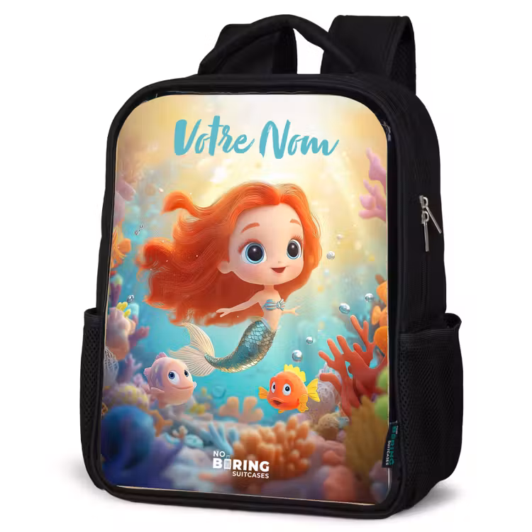 Sac à dos enfant avec votre nom - Noir - Sirène - Poisson - Corail — 6