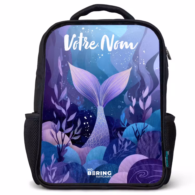 Sac à dos enfant avec votre nom - Noir - Sirène - Sous l'eau - Violet - Bleu — 1