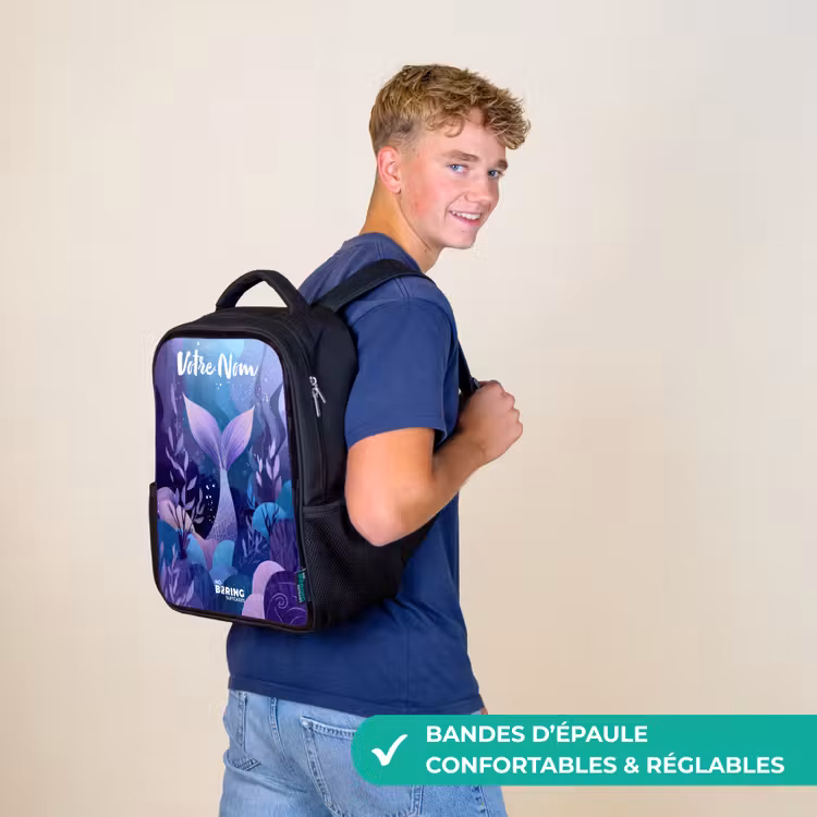 Sac à dos enfant avec votre nom - Noir - Sirène - Sous l'eau - Violet - Bleu — 11