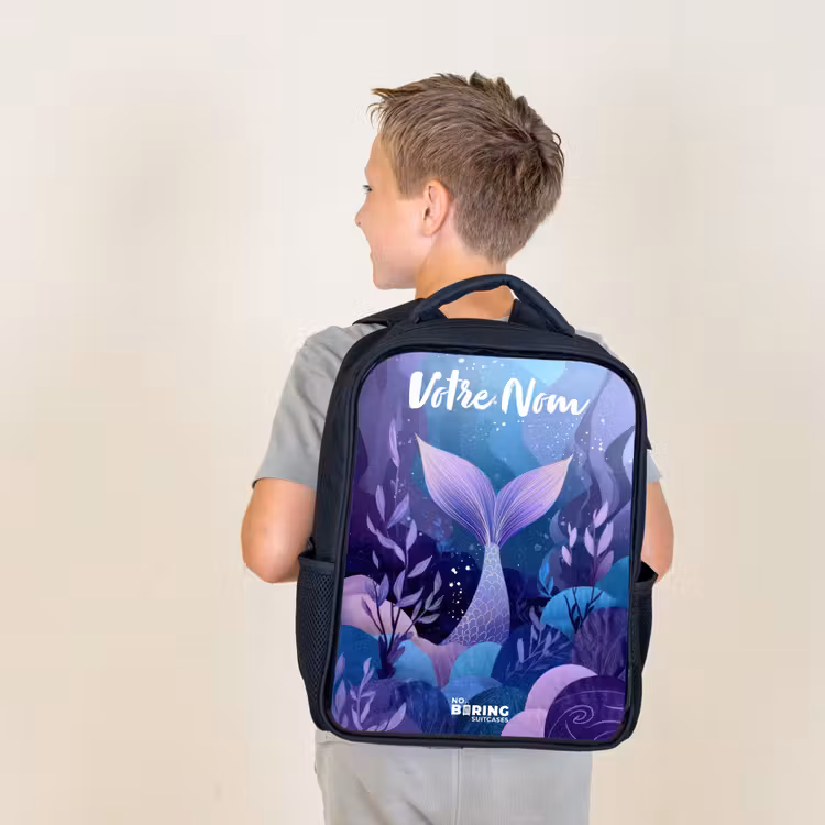 Sac à dos enfant avec votre nom - Noir - Sirène - Sous l'eau - Violet - Bleu — 2