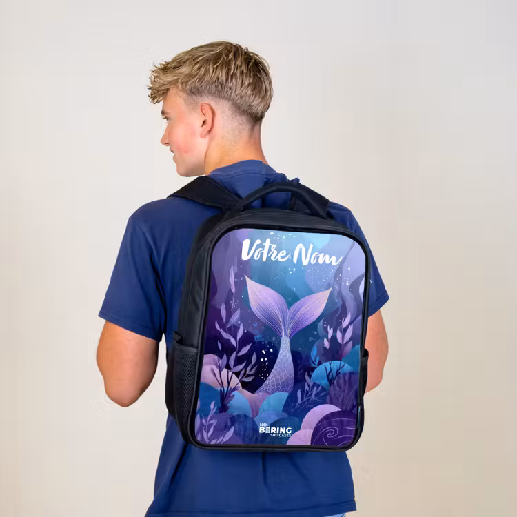 Sac à dos enfant avec votre nom - Noir - Sirène - Sous l'eau - Violet - Bleu — 5