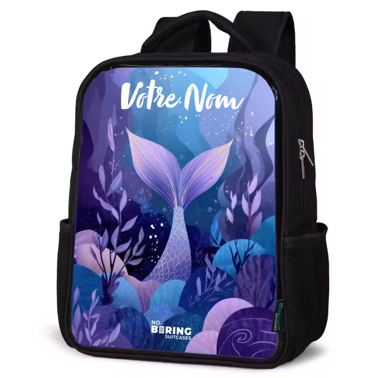 Sac à dos enfant avec votre nom - Noir - Sirène - Sous l'eau - Violet - Bleu — 6