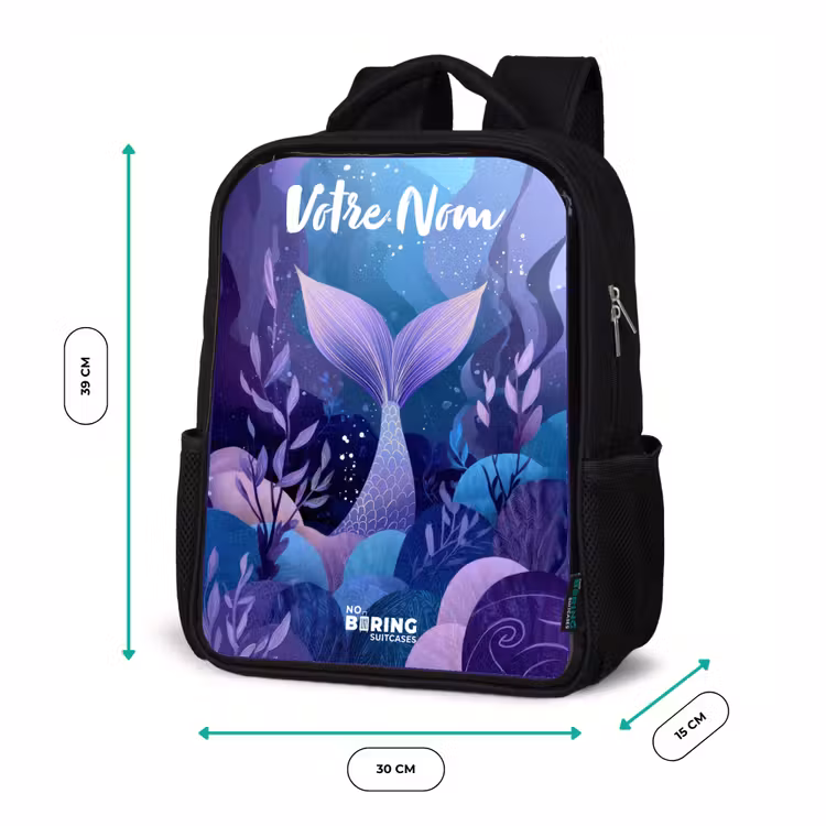 Sac à dos enfant avec votre nom - Noir - Sirène - Sous l'eau - Violet - Bleu — 8