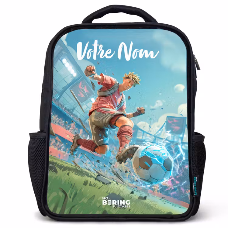 Sac à dos enfant avec votre nom - Noir - Stade - Footballeur - Ballon - Électrique — 1