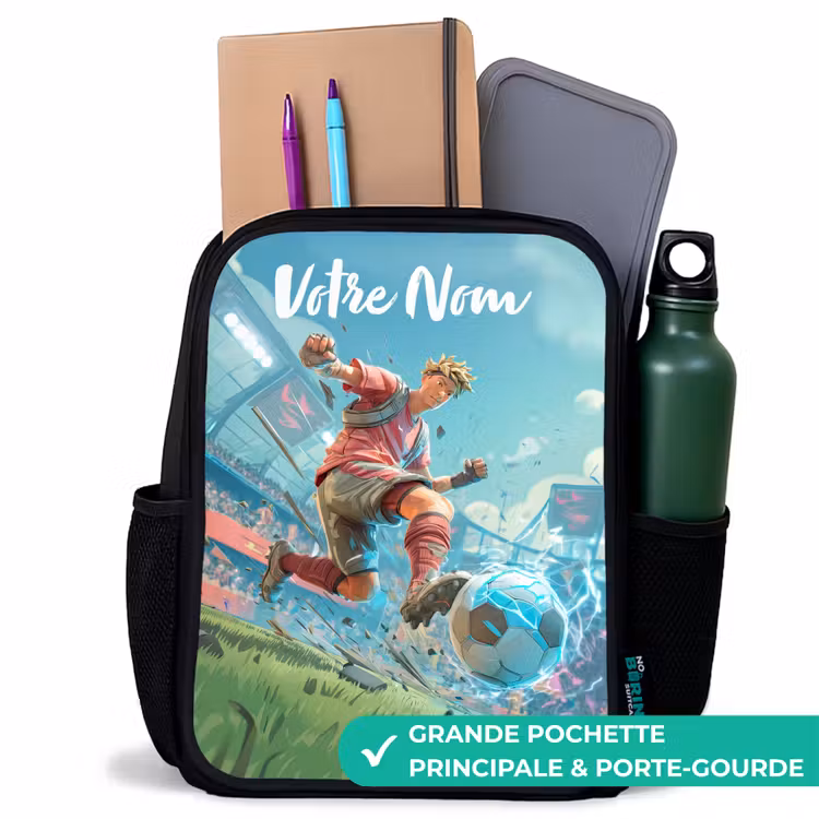 Sac à dos enfant avec votre nom - Noir - Stade - Footballeur - Ballon - Électrique — 10