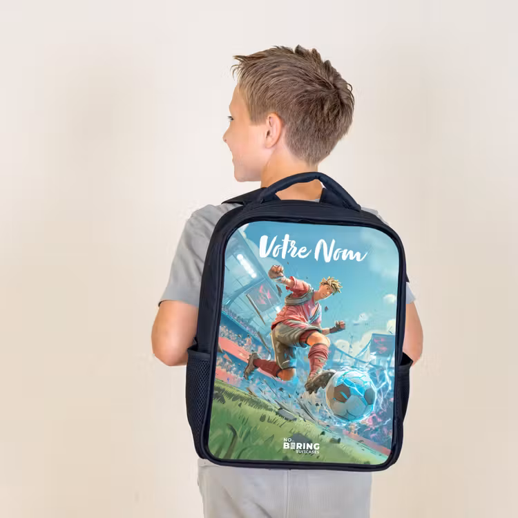 Sac à dos enfant avec votre nom - Noir - Stade - Footballeur - Ballon - Électrique — 2