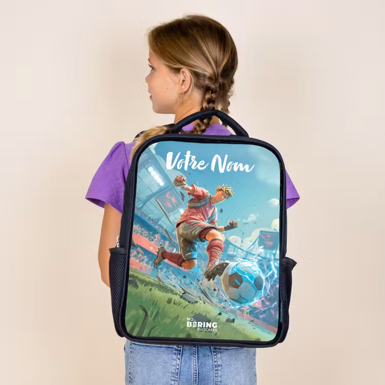 Sac à dos enfant avec votre nom - Noir - Stade - Footballeur - Ballon - Électrique — 4