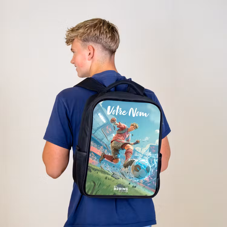 Sac à dos enfant avec votre nom - Noir - Stade - Footballeur - Ballon - Électrique — 5