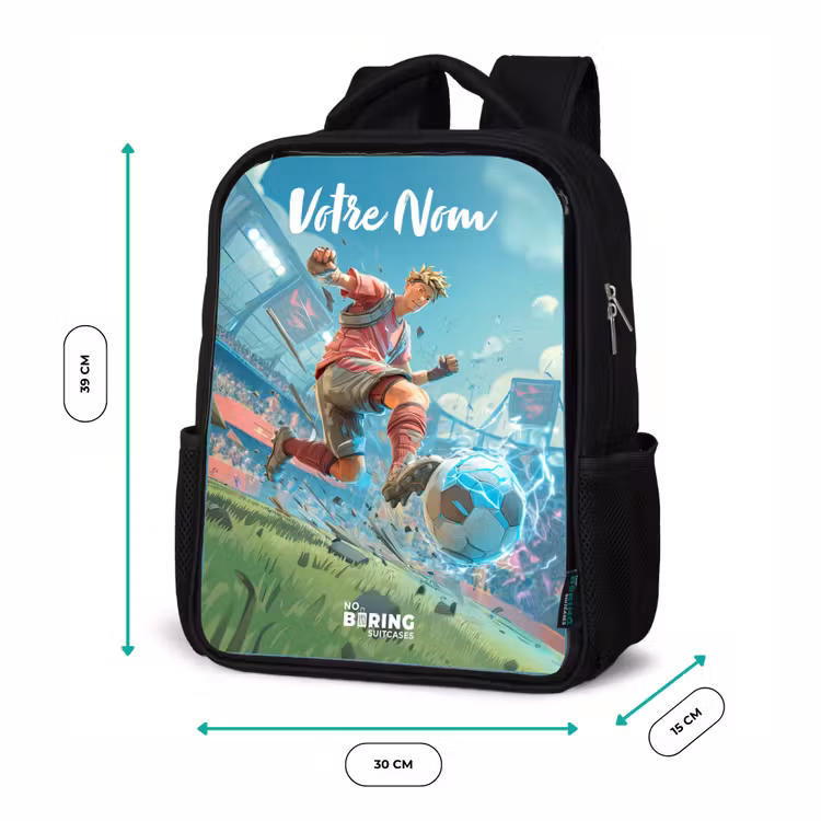 Sac à dos enfant avec votre nom - Noir - Stade - Footballeur - Ballon - Électrique — 8