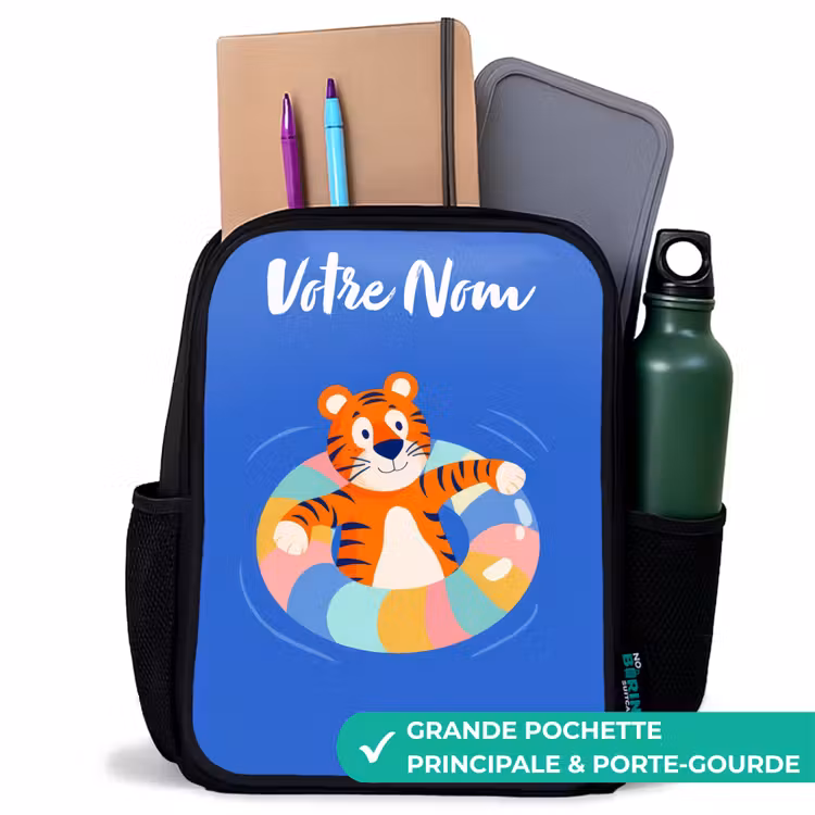 Sac à dos enfant avec votre nom - Noir - Tigre - Bandeau de natation - Eau — 10