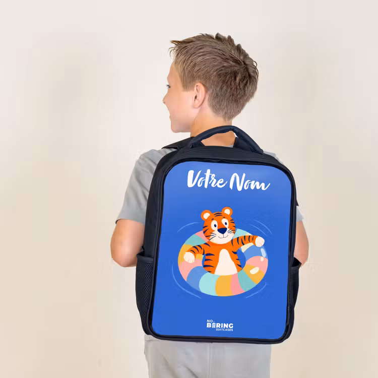 Sac à dos enfant avec votre nom - Noir - Tigre - Bandeau de natation - Eau — 2