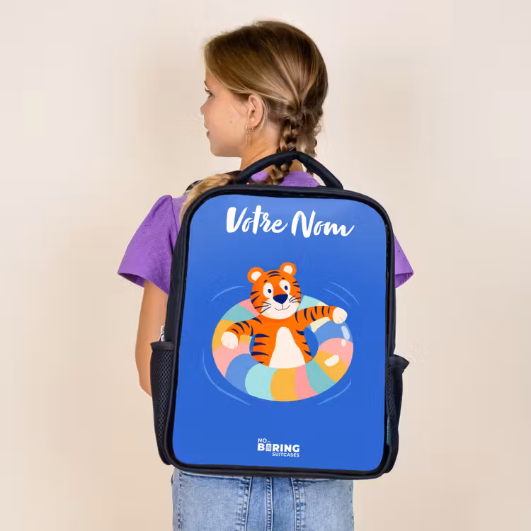 Sac à dos enfant avec votre nom - Noir - Tigre - Bandeau de natation - Eau — 4