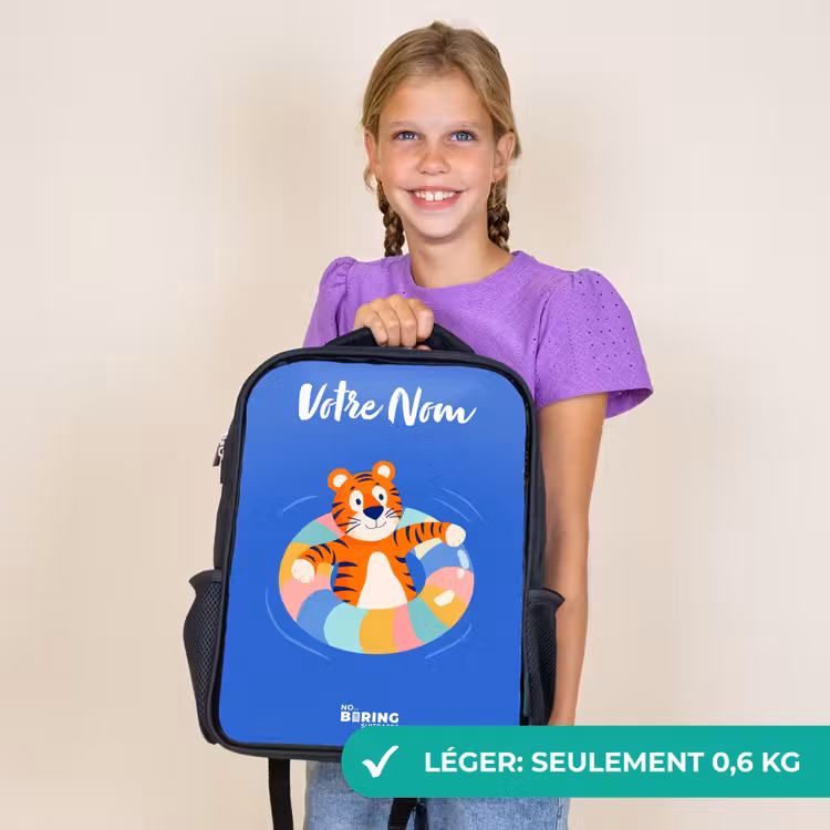 Sac à dos enfant avec votre nom - Noir - Tigre - Bandeau de natation - Eau — 9