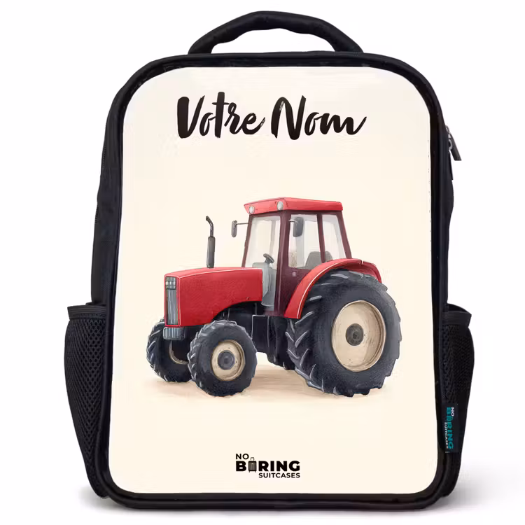 Sac à dos enfant avec votre nom - Noir - Tracteur - Signé - Rouge — 1