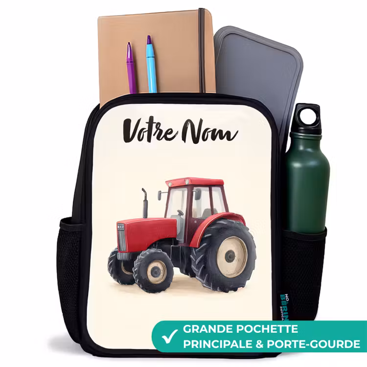 Sac à dos enfant avec votre nom - Noir - Tracteur - Signé - Rouge — 10