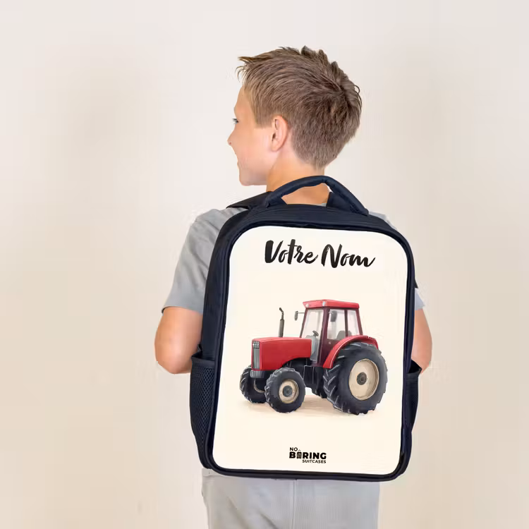 Sac à dos enfant avec votre nom - Noir - Tracteur - Signé - Rouge — 2