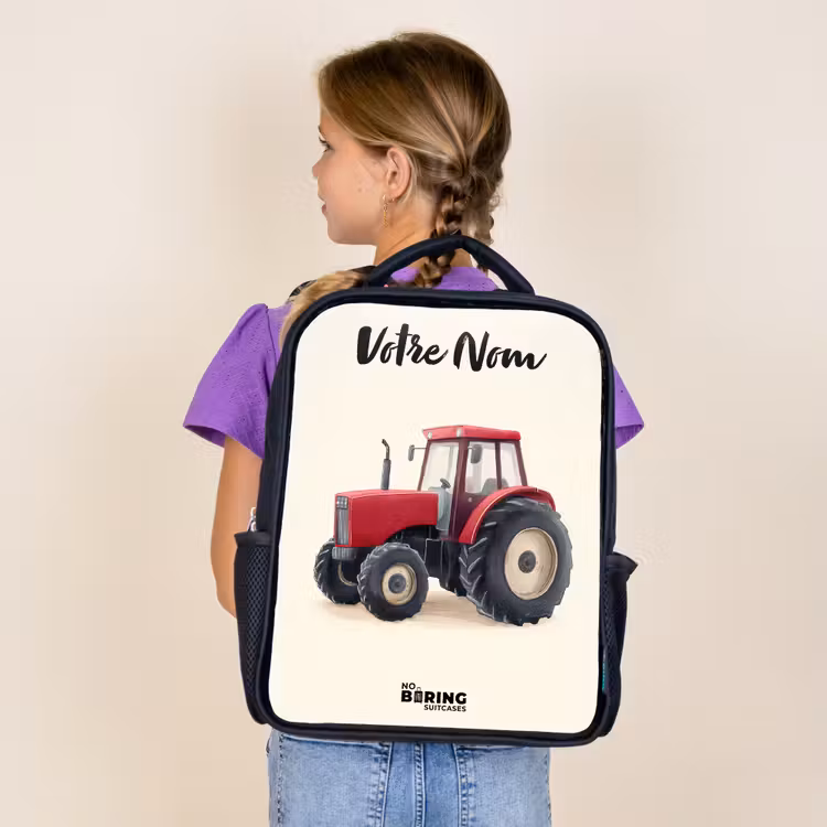 Sac à dos enfant avec votre nom - Noir - Tracteur - Signé - Rouge — 4