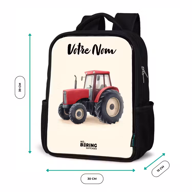 Sac à dos enfant avec votre nom - Noir - Tracteur - Signé - Rouge — 8