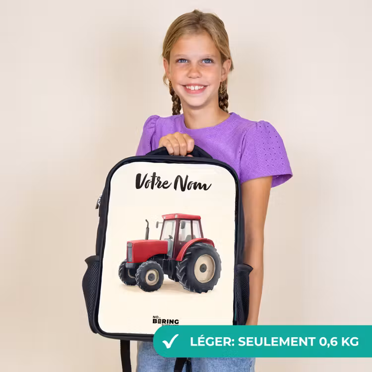 Sac à dos enfant avec votre nom - Noir - Tracteur - Signé - Rouge — 9