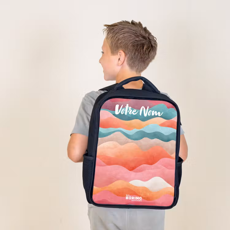Sac à dos enfant avec votre nom - Noir - Vagues - Colorées - Abstraites — 2