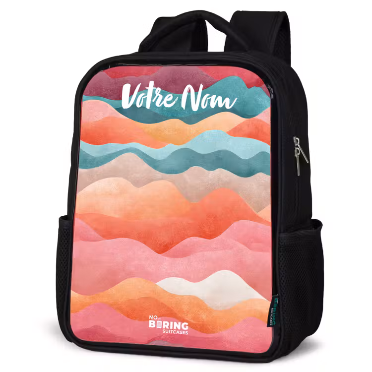 Sac à dos enfant avec votre nom - Noir - Vagues - Colorées - Abstraites — 6