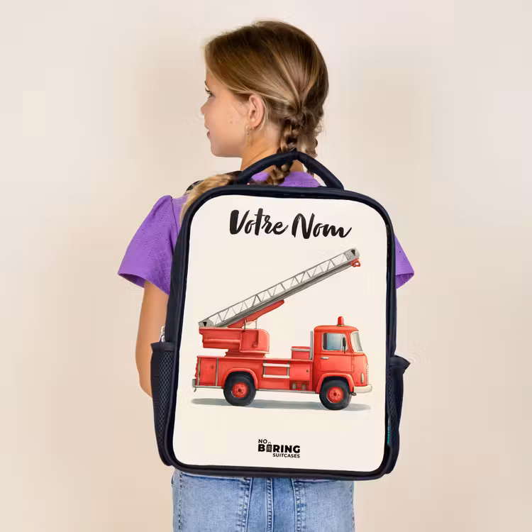 Sac à dos enfant avec votre nom - Noir - Véhicule de pompiers - Signé - Rouge — 4